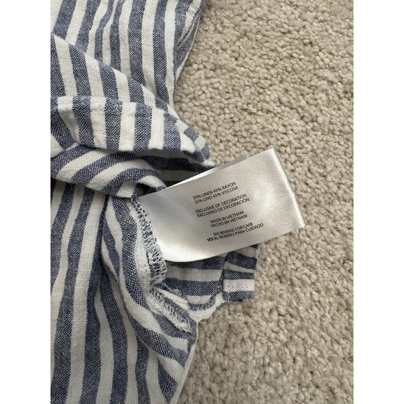 Orvis Linen Blend Top Blouse Striped L Women Blue White Coastal Beachy - Picture 3 of 5